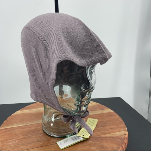 NWT Nui Organics Merino Wool & silk purple Pilots Cap Bonnet tie Sz 1Y - Picture 1 of 5